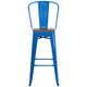 Blue |#| 30inch High Blue Metal Barstool with Back and Wood Seat - Kitchen Furniture