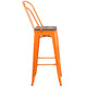 Orange |#| 30inch High Orange Metal Barstool with Back and Wood Seat - Kitchen Furniture