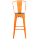 Orange |#| 30inch High Orange Metal Barstool with Back and Wood Seat - Kitchen Furniture