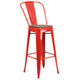 Red |#| 30inch High Red Metal Barstool with Back and Wood Seat - Kitchen Furniture