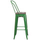 Green |#| 30inch High Green Metal Barstool with Back and Wood Seat - Kitchen Furniture