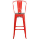 Red |#| 30inch High Red Metal Barstool with Back and Wood Seat - Kitchen Furniture