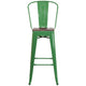 Green |#| 30inch High Green Metal Barstool with Back and Wood Seat - Kitchen Furniture