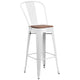 White |#| 30inch High White Metal Barstool with Back and Wood Seat - Kitchen Furniture
