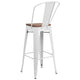 White |#| 30inch High White Metal Barstool with Back and Wood Seat - Kitchen Furniture