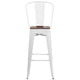 White |#| 30inch High White Metal Barstool with Back and Wood Seat - Kitchen Furniture