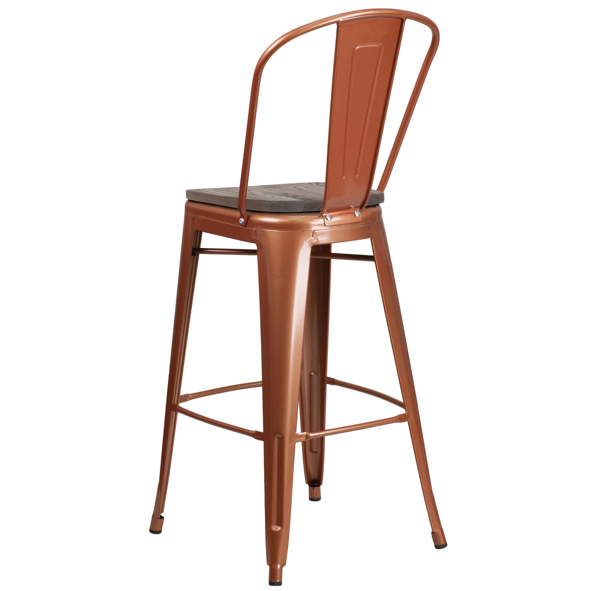 Copper |#| 30inch High Copper Metal Barstool with Back and Wood Seat