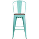 Mint Green |#| 30inch High Mint Green Metal Barstool with Back and Wood Seat