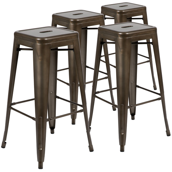 Gun Metal |#| 4 Pack 30inch High Metal Indoor Bar Stool - Stackable Stool, Gun Metal Gray