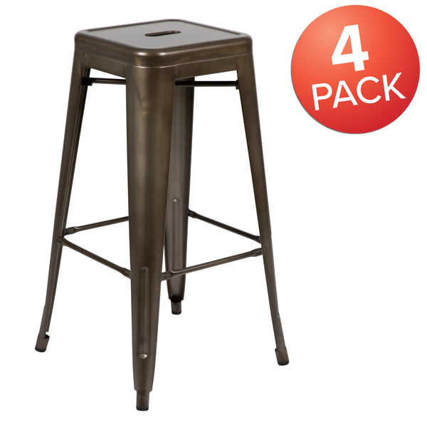 Gun Metal |#| 4 Pack 30inch High Metal Indoor Bar Stool - Stackable Stool, Gun Metal Gray