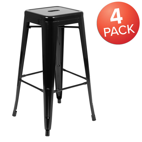 Black |#| 4 Pack 30inch High Metal Indoor Bar Stool - Stackable Stool, Black