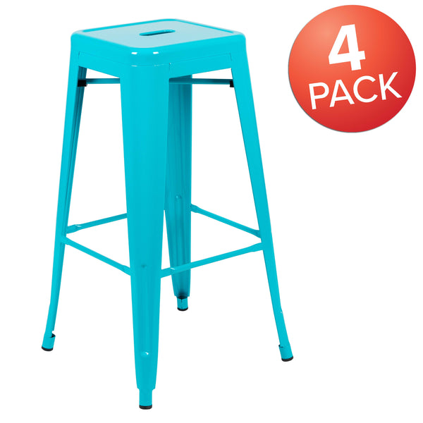 Teal |#| 4 Pack 30inch High Metal Indoor Bar Stool - Stackable Stool, Teal