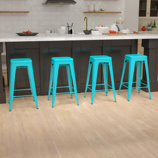 Teal |#| 4 Pack 30inch High Metal Indoor Bar Stool - Stackable Stool, Teal