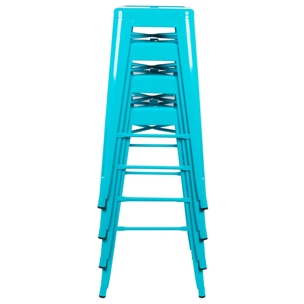 Teal |#| 4 Pack 30inch High Metal Indoor Bar Stool - Stackable Stool, Teal