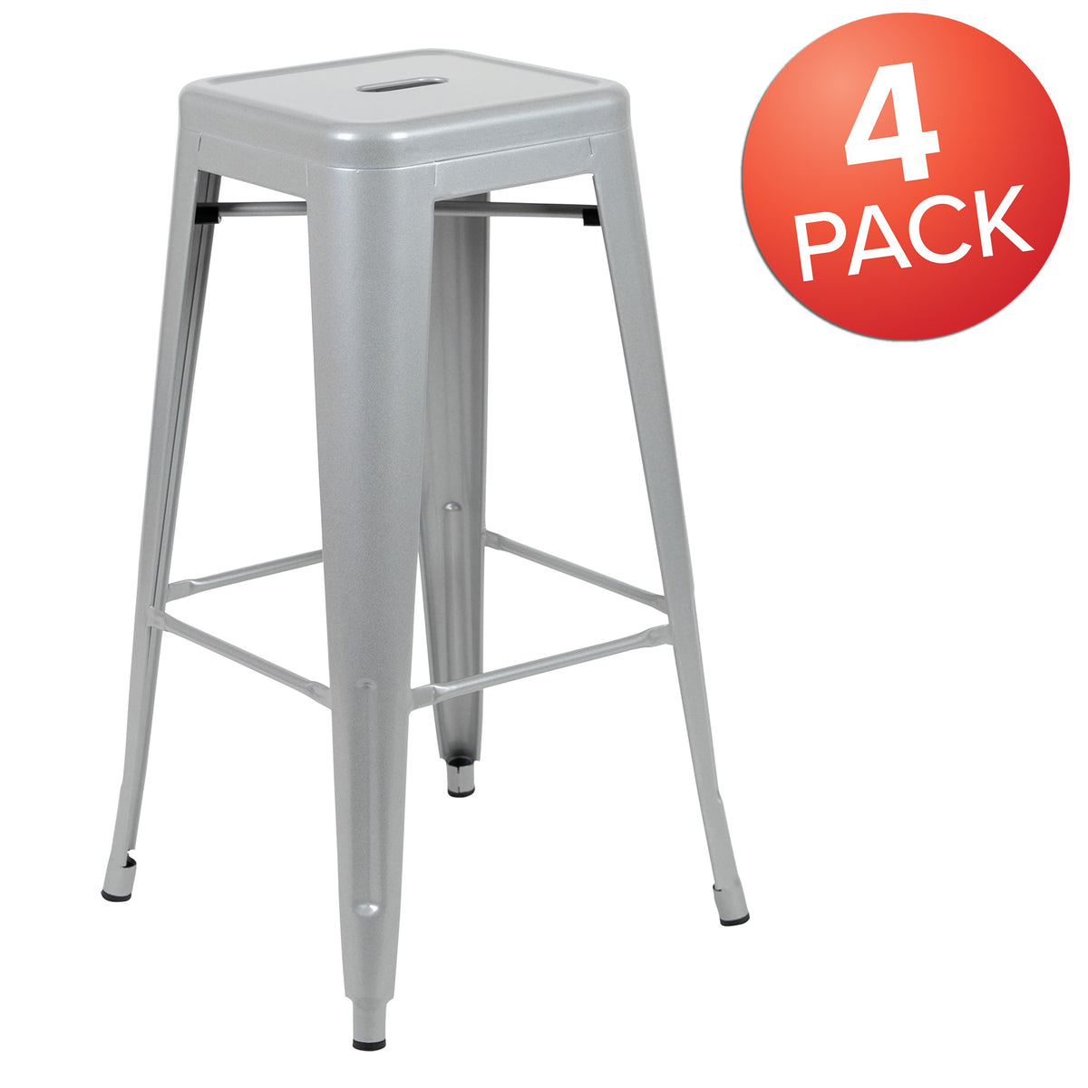 Silver |#| 4 Pack 30inch High Metal Indoor Bar Stool - Stackable Stool, Silver