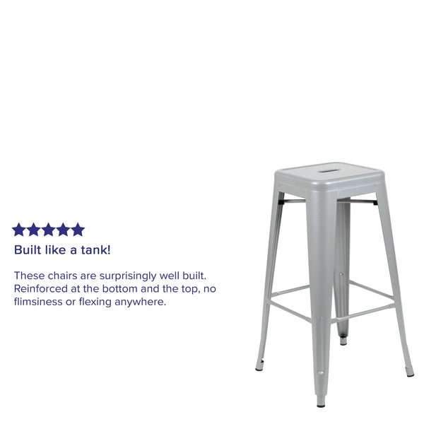 Silver |#| 4 Pack 30inch High Metal Indoor Bar Stool - Stackable Stool, Silver