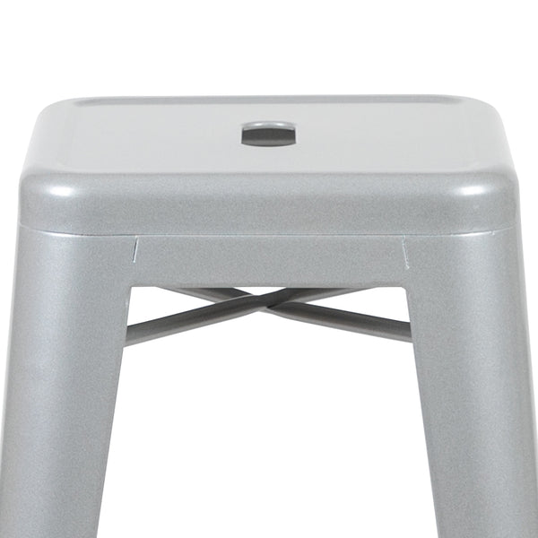 Silver |#| 4 Pack 30inch High Metal Indoor Bar Stool - Stackable Stool, Silver