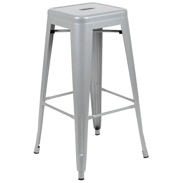 Silver |#| 4 Pack 30inch High Metal Indoor Bar Stool - Stackable Stool, Silver