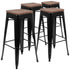 30" High Metal Indoor Bar Stool with Wood Seat - Stackable Set of 4