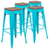 30" High Metal Indoor Bar Stool with Wood Seat - Stackable Set of 4