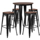 Black |#| 30inch Round Black Metal Bar Table Set with Wood Top and 4 Backless Stools
