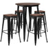 30" Round Metal Bar Table Set with Wood Top and 4 Backless Stools