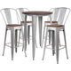 Silver |#| 30inch Round Silver Metal Bar Table Set with Wood Top and 4 Stools