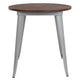 Silver |#| 30inch Round Silver Metal Indoor Table with Walnut Wood Top - Restaurant Furniture