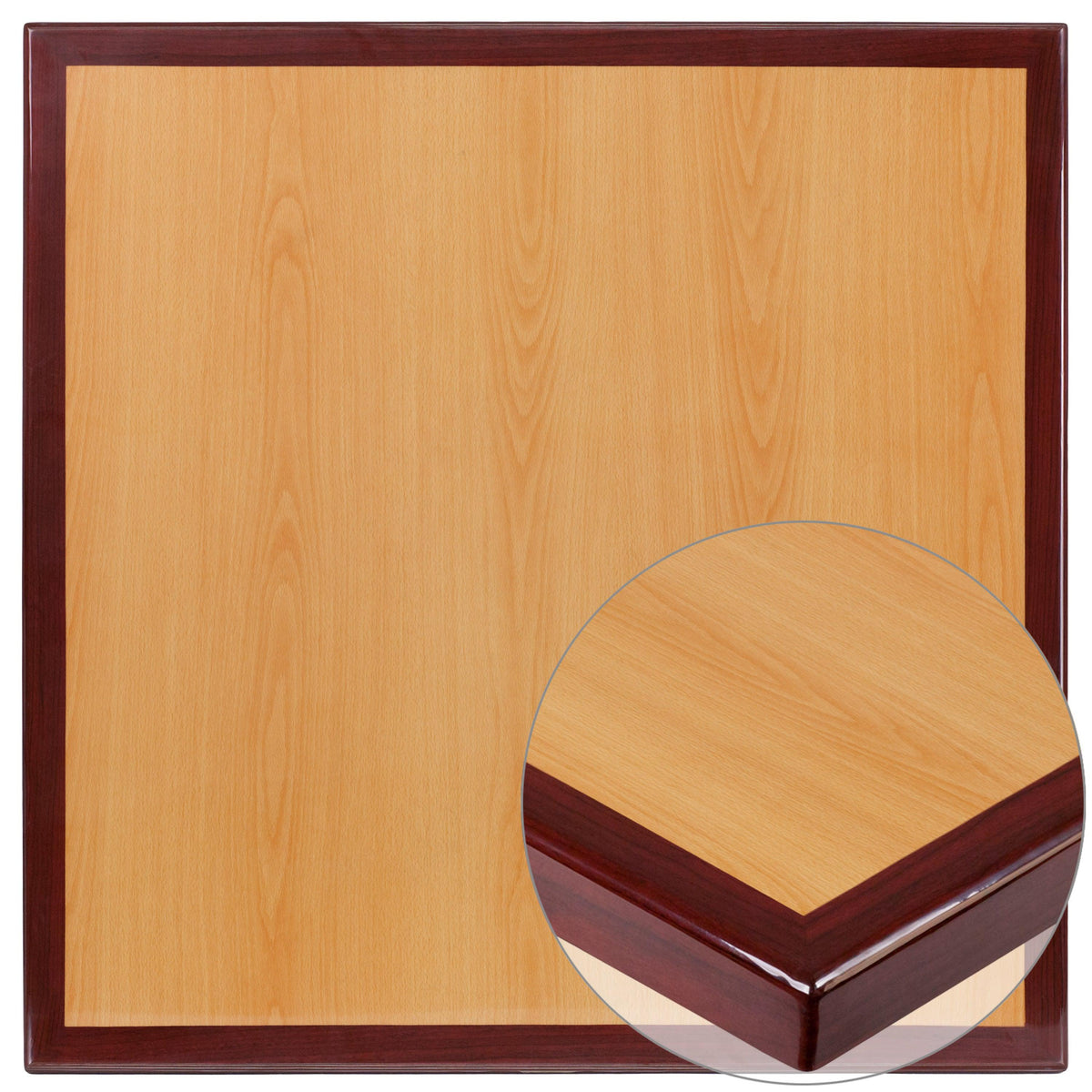 30inch Square High-Gloss Cherry & Mahogany Resin Table Top with 2inch Thick Drop-Lip