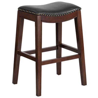 30'' High Backless Wood Barstool with LeatherSoft Saddle Seat