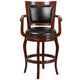 30inch High Cherry Wood Barstool with Arms, Panel Back & Black LeatherSoft Seat