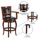 30inch High Cherry Wood Barstool with Arms, Panel Back & Black LeatherSoft Seat