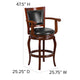 30inch High Cherry Wood Barstool with Arms, Panel Back & Black LeatherSoft Seat