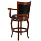 30inch High Cherry Wood Barstool with Arms, Panel Back & Black LeatherSoft Seat