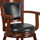 30inch High Cherry Wood Barstool with Arms, Panel Back & Black LeatherSoft Seat