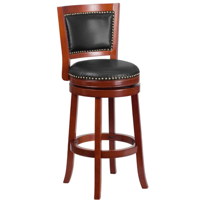 30'' High Wood Barstool with Open Panel Back and LeatherSoft Swivel Seat