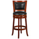 Light Cherry |#| 30inch High Lt Cherry Wood Barstool with Open Panel Back & Black LeatherSoft Seat