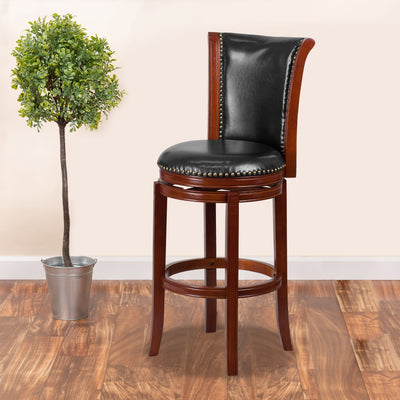 30'' High Wood Barstool with Panel Back and LeatherSoft Swivel Seat