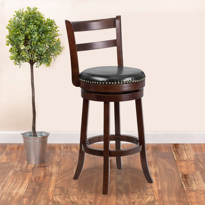 30'' High Wood Barstool with Single Slat Ladder Back and LeatherSoft Swivel Seat