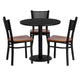 30inch Round Black Laminate Table Set with 3 Metal Chairs - Cherry Wood Seat