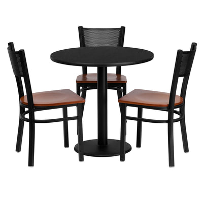 30'' Round Laminate Table Set with 3 Grid Back Metal Chairs
