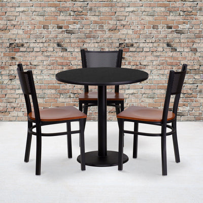 30'' Round Laminate Table Set with 3 Grid Back Metal Chairs