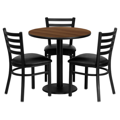 30'' Round Laminate Table Set with 3 Ladder Back Metal Chairs