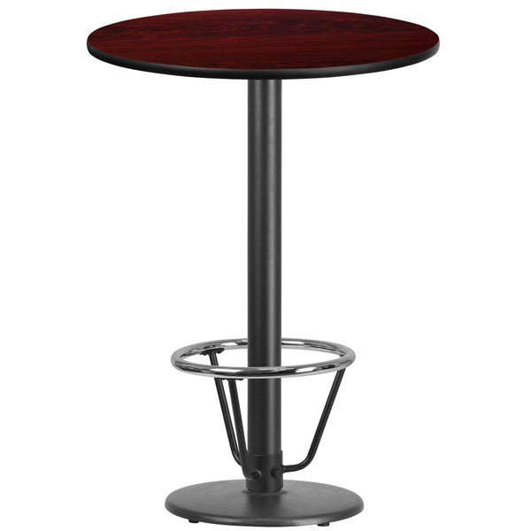 Mahogany |#| 30inch Round Mahogany Laminate Table Top & 18inch Round Bar Height Base with Foot Ring