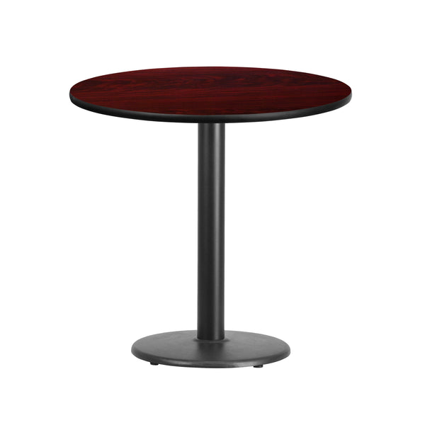 Mahogany |#| 30inch Round Mahogany Laminate Table Top with 18inch Round Table Height Base