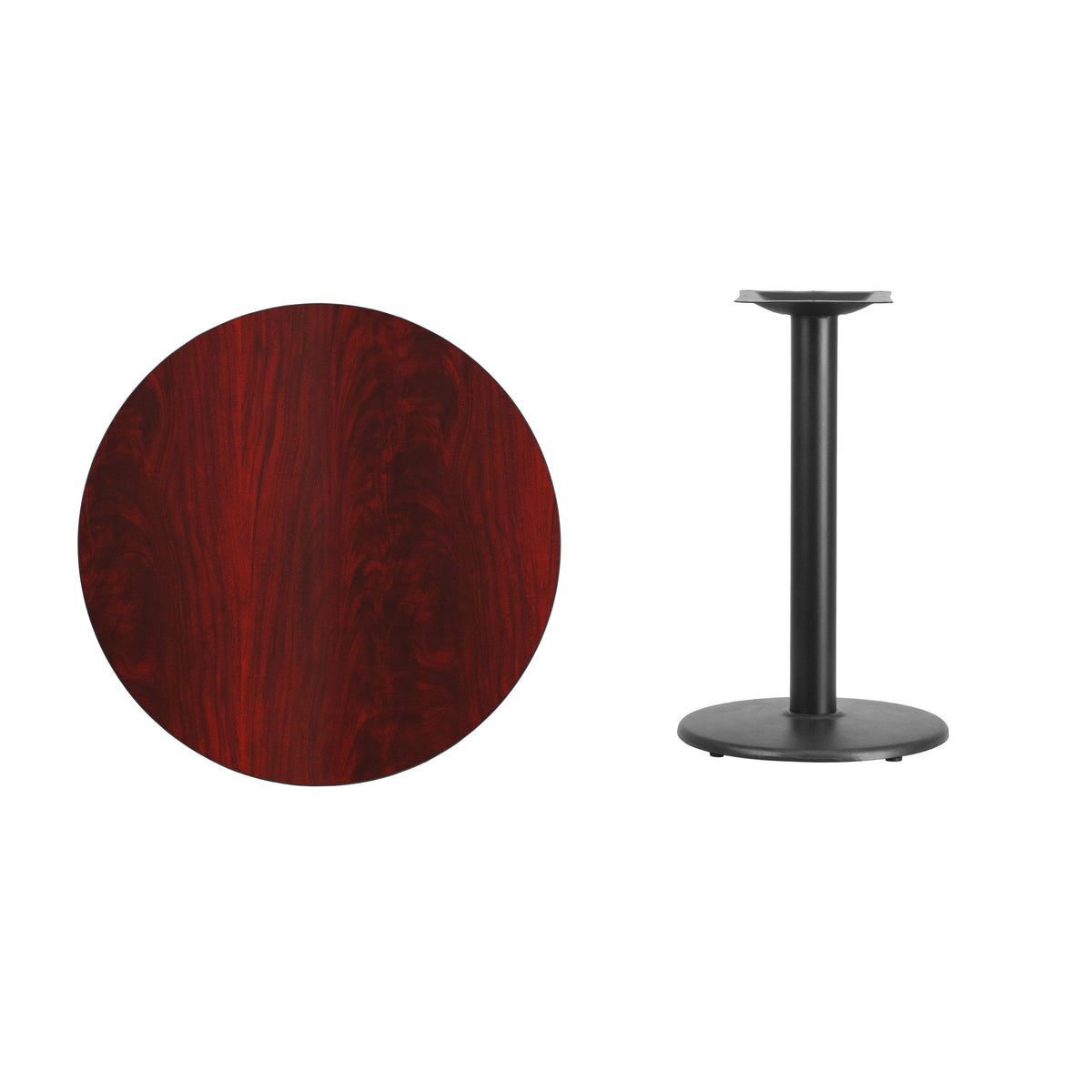 Mahogany |#| 30inch Round Mahogany Laminate Table Top with 18inch Round Table Height Base