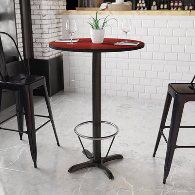 30'' Round Laminate Table Top with 22'' x 22'' Bar Height Table Base and Foot Ring