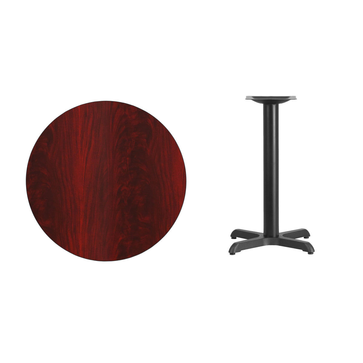 Mahogany |#| 30inch Round Mahogany Laminate Table Top with 22inch x 22inch Table Height Base