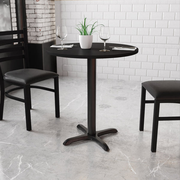 Black |#| 30inch Round Black Laminate Table Top with 22inch x 22inch Table Height Base