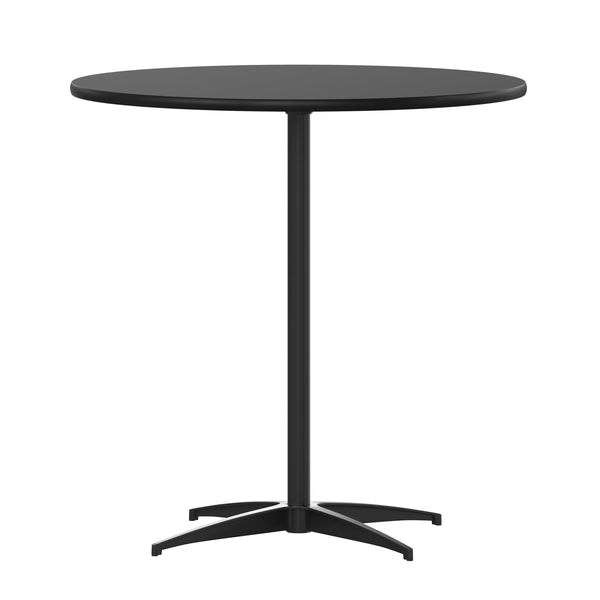 Black |#| 30" Round Wood Cocktail Table with 30" and 42" Columns